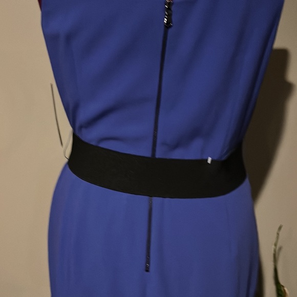 NWT TAHARI Royal Blue Sleeveless Dress With Ruffle  down Front and Belt … - Picture 4 of 13